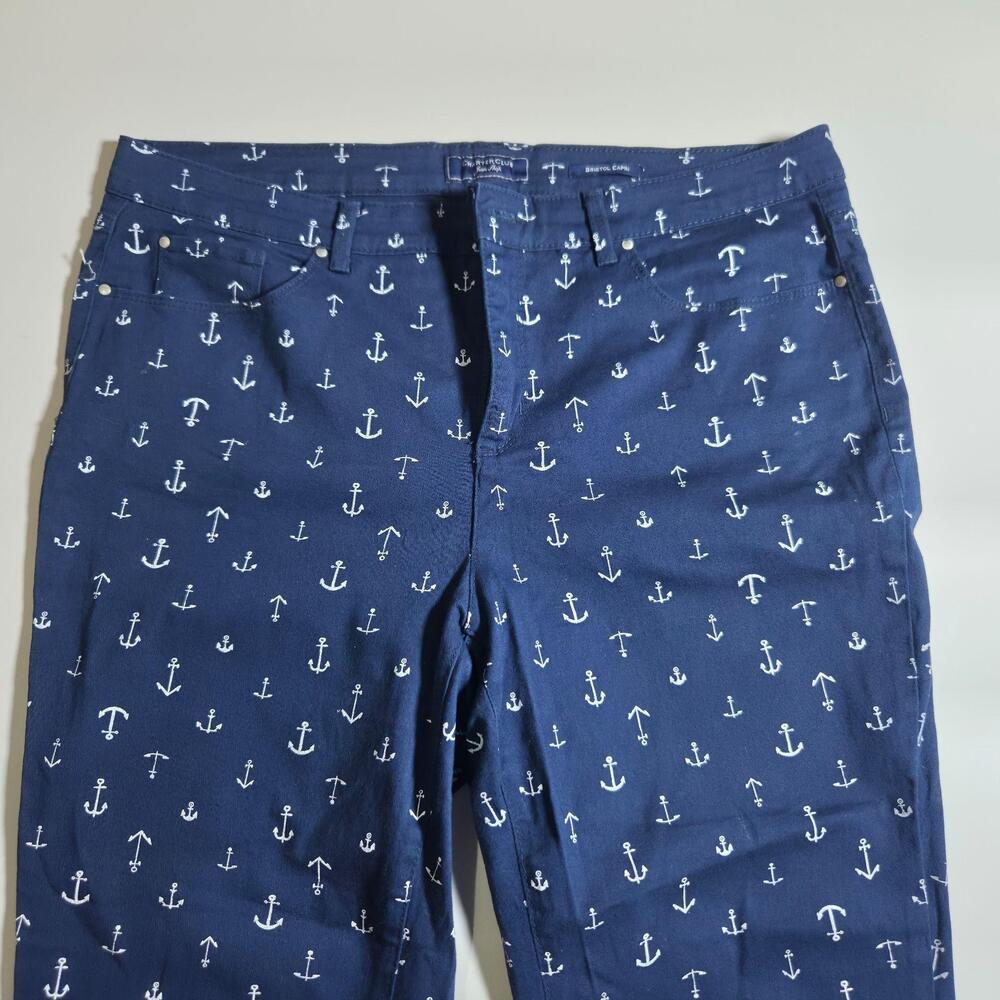 Charter Club Capri Pants Womens 14 Blue Anchor Print Bristol Jean Shop Nautical